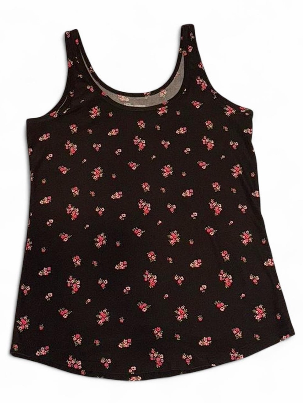 No Boundaries Black Tank Top with Pink Floral Print